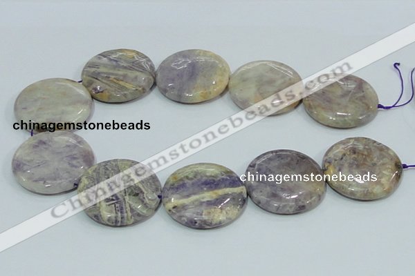 CFJ04 15.5 inches 40mm flat round natural purple flower stone beads