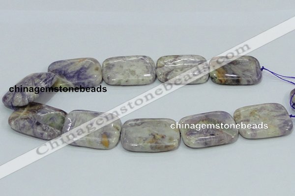 CFJ10 15.5 inches 30*40mm rectangle natural purple flower stone beads