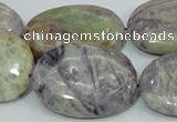 CFJ15 15.5 inches 30*40mm oval natural purple flower stone beads