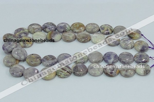 CFJ16 15.5 inches 16mm flat round natural purple flower stone beads