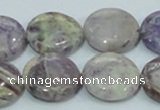 CFJ17 15.5 inches 18mm flat round natural purple flower stone beads