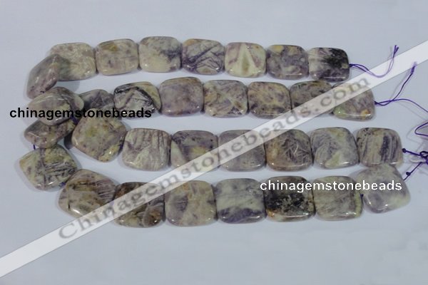 CFJ18 15.5 inches 25*25mm square natural purple flower stone beads