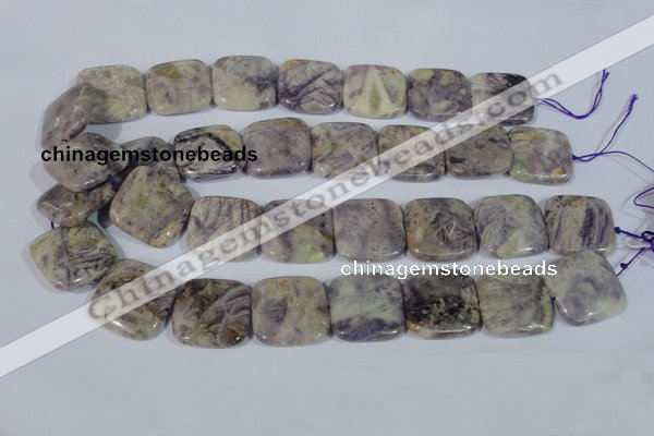 CFJ19 15.5 inches 30*30mm square natural purple flower stone beads