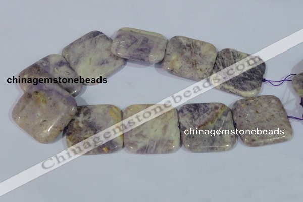 CFJ21 15.5 inches 40*40mm square natural purple flower stone beads