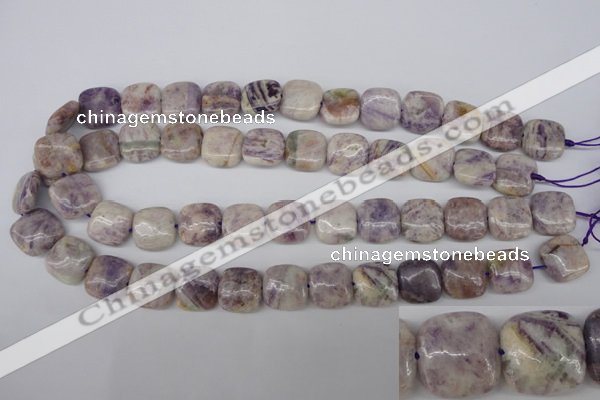 CFJ28 15.5 inches 15*15mm faceted rice natural purple flower stone beads