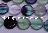 CFL1061 15 inches 10mm flat round natural fluorite gemstone beads