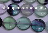 CFL1062 15 inches 12mm flat round natural fluorite gemstone beads