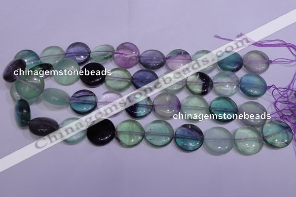 CFL1062 15 inches 12mm flat round natural fluorite gemstone beads