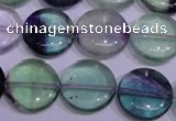 CFL1063 15 inches 14mm flat round natural fluorite gemstone beads