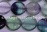 CFL1064 15 inches 16mm flat round natural fluorite gemstone beads