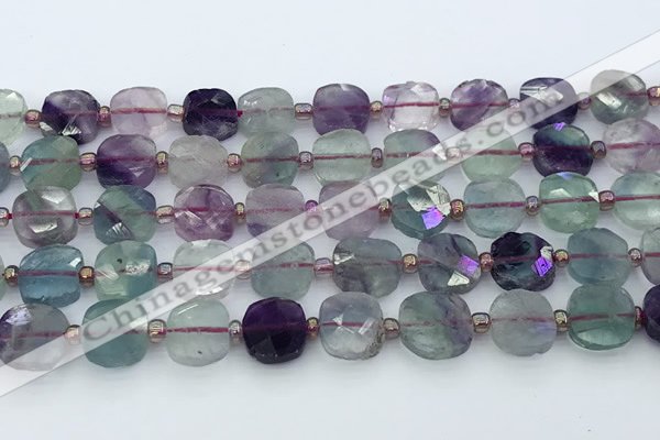 CFL1233 15.5 inches 10mm faceted square fluorite beads