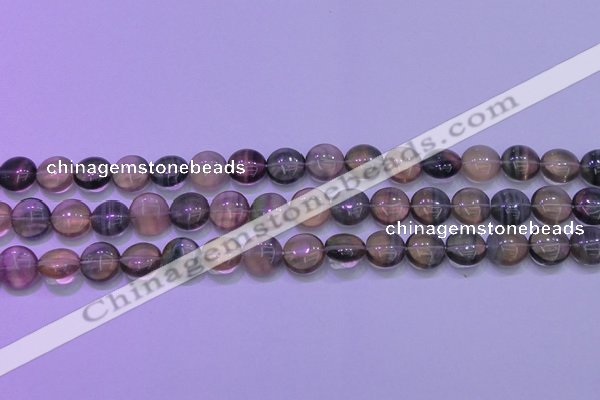 CFL1331 15.5 inches 10mm flat round purple fluorite gemstone beads