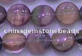 CFL1332 15.5 inches 12mm flat round purple fluorite gemstone beads