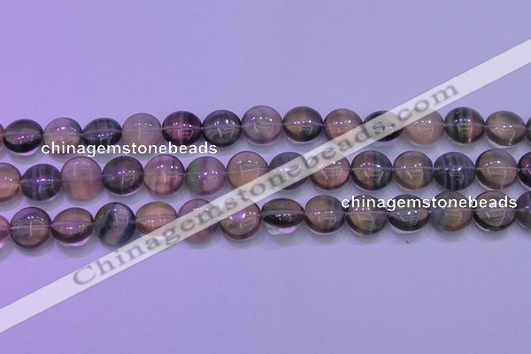 CFL1332 15.5 inches 12mm flat round purple fluorite gemstone beads