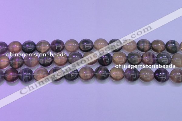 CFL1333 15.5 inches 14mm flat round purple fluorite gemstone beads