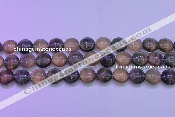 CFL1335 15.5 inches 16mm flat round purple fluorite gemstone beads