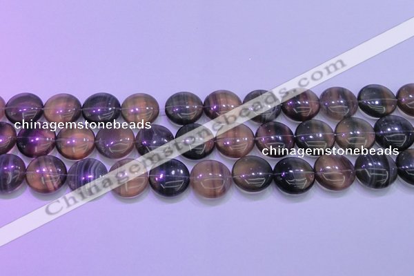 CFL1336 15.5 inches 18mm flat round purple fluorite gemstone beads