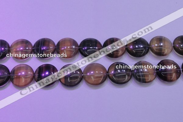 CFL1338 15.5 inches 25mm flat round purple fluorite gemstone beads