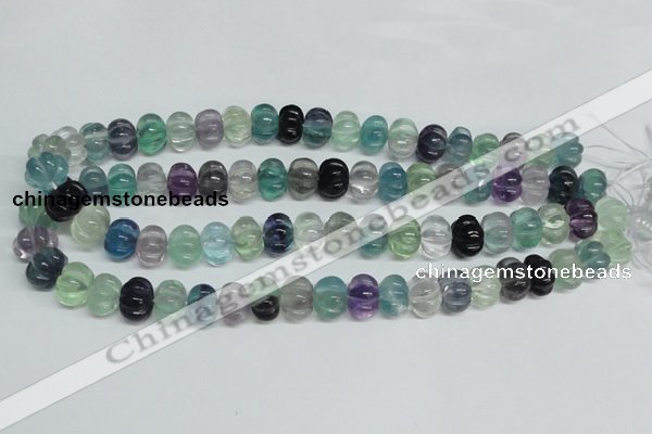 CFL301 15.5 inches 10*14mm carved rondelle natural fluorite beads