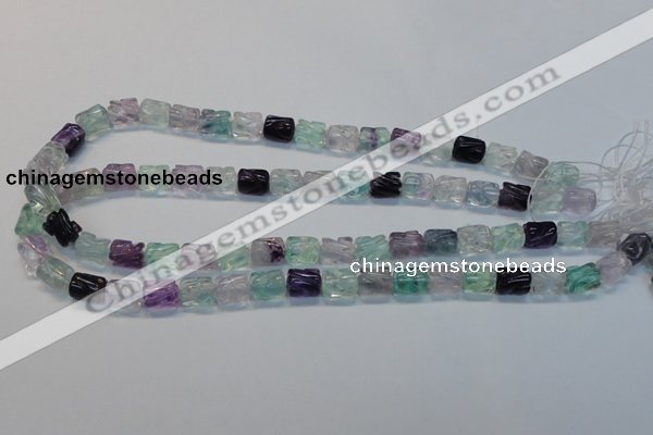 CFL305 15.5 inches 8*10mm carved column natural fluorite beads