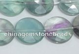 CFL320 15.5 inches 20mm faceted coin natural fluorite beads