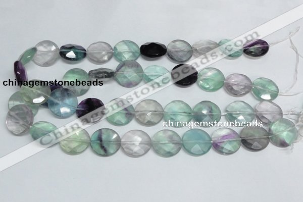 CFL320 15.5 inches 20mm faceted coin natural fluorite beads