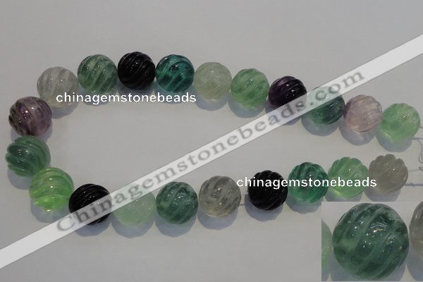 CFL461 15.5 inches 20mm carved round natural fluorite beads