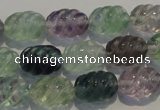 CFL475 15.5 inches 10*14mm carved rice natural fluorite beads