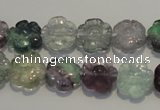 CFL492 15.5 inches 12mm carved flower natural fluorite beads