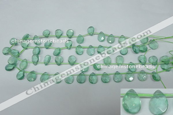 CFL650 Top-drilled 10*14mm faceted briolette green fluorite beads