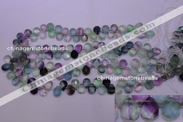 CFL705 Top-drilled 9*11mm faceted briolette natural fluorite beads