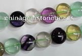 CFL783 15.5 inches 10mm flat round rainbow fluorite gemstone beads