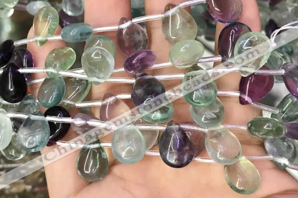 CFL960 Top drilled 10*14mm flat teardrop natural fluorite beads