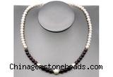 CFN103 potato white freshwater pearl & garnet necklace, 16 - 24 inches