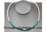 CFN105 potato white freshwater pearl & turquoise necklace, 16 - 24 inches