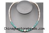 CFN107 potato white freshwater pearl & amazonite necklace, 16 - 24 inches