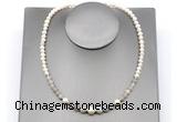 CFN125 potato white freshwater pearl & grey banded agate necklace, 16 - 24 inches