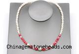 CFN126 potato white freshwater pearl & red banded agate necklace, 16 - 24 inches