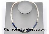 CFN130 potato white freshwater pearl & blue tiger eye necklace, 16 - 24 inches