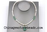 CFN156 baroque white freshwater pearl & green aventurine necklace with pendant