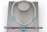 CFN157 baroque white freshwater pearl & turquoise necklace with pendant