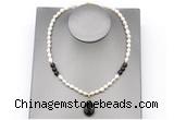 CFN160 baroque white freshwater pearl & smoky quartz necklace with pendant