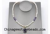 CFN164 baroque white freshwater pearl & dogtooth amethyst necklace with pendant