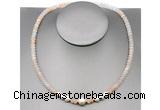 CFN201 4*6mm faceted rondelle pink aventurine & potato white freshwater pearl necklace