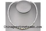 CFN204 4*6mm faceted rondelle white crazy lace agate & potato white freshwater pearl necklace