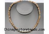 CFN209 4*6mm faceted rondelle picture jasper & potato white freshwater pearl necklace