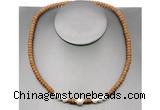 CFN210 4*6mm faceted rondelle wooden jasper & potato white freshwater pearl necklace