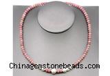 CFN211 4*6mm faceted rondelle pink wooden jasper & potato white freshwater pearl necklace