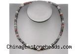 CFN213 4*6mm faceted rondelle African bloodstone & potato white freshwater pearl necklace