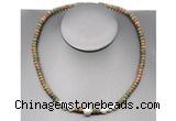 CFN215 4*6mm faceted rondelle unakite & potato white freshwater pearl necklace